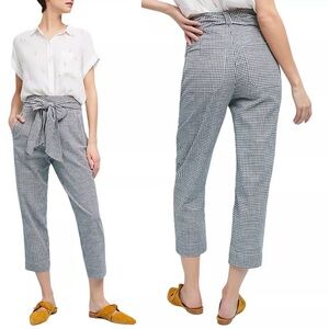 Anthropologie Cartonnier Gingham Tie Waist cropped Pants, Size 8